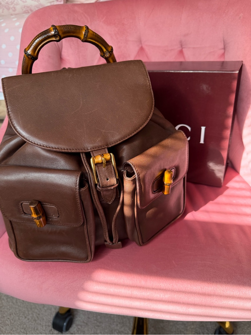 Gucci Brown Leather Backpack with Bamboo Handle